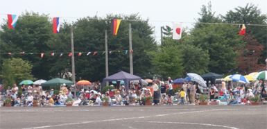 Onlookers with Tents and Umbrellas